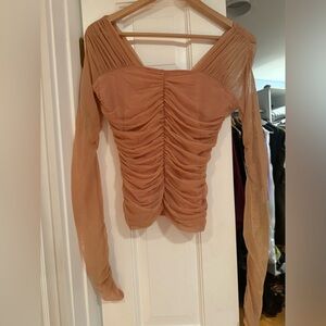 A.L.C. Ruched nude mesh long sleeve top S